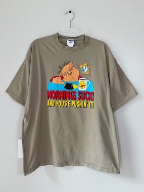 Vintage Jerzees Air Waves Mornings Suck Cotton Graphic T-Shirt